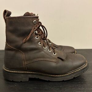 Cody James 8” Brown Leather Mustang Waterproof Lace-Up Kiltie Work Boot US 9 D
